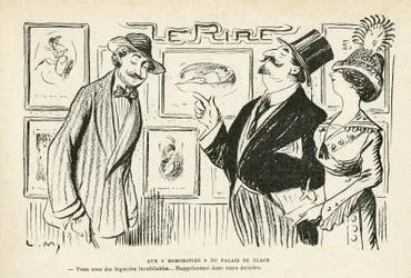 Illustration i Le Rire, nr 481, 27/04/12 - På ""Humorister"" i Palais des Glaces - Salon des independants Humoristes (gravyr)