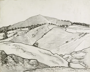 Cefn Bryn, 1933 (svart krita och oljetvätt på duk ombord)