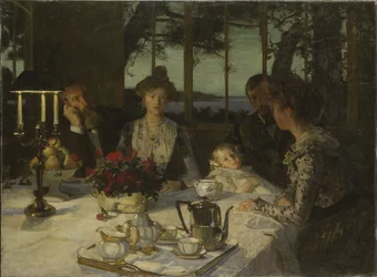 Talking in the Twilight - Talking in the Twilight, av Simon, Lucien (1861-1945). Olja på duk. Mått: 140x190cm. Nationalmuseum Stockholm
