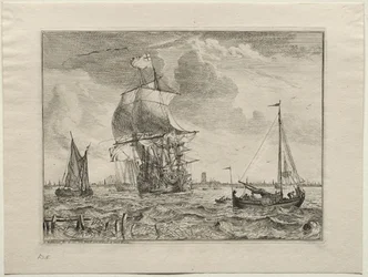 Marin scen med Amsterdam i fjärran, 1701.