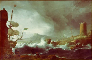 Stormiga hav på en bergig kust