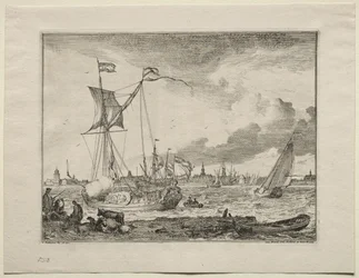 Utsikt över Amsterdam med skepp i förgrunden, 1701.