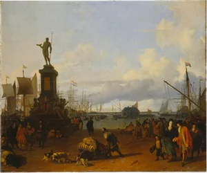 Vy över Amsterdams hamn vid floden IJ