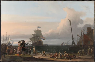 Holländska skepp på Texels vägar; i mitten "Gouden Leeuw", Cornelis Tromps flaggskepp