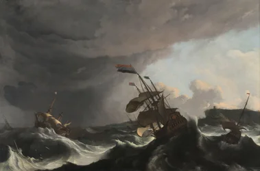 Krigsskepp i en kraftig storm Krigsskepp i en kraftig storm