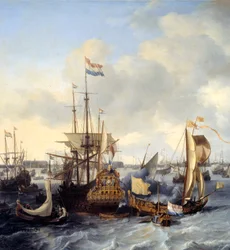 Vy över Amsterdams hamn från i detalj. Målning av Ludolf Backhuysen (1631-1708) 1666 Sön. 1,28x2,21 m