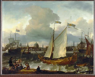 Hamnen i Amsterdam, Nederländerna (olja på duk)