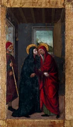 Jungfruns liv: "" Visitation"" Serien "" Rosenkransens mysterier"" Målning på trä av Ludovico Brea (Louis Brea) (1450-1523) 1512-1513 Taggia, Museo del Convento di San Domenico Italien