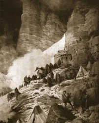 Italiens alpina krig med Österrike: mässan firas på en bergssida, från "The Illustrated War News", 21 juni 1916 (litho)
