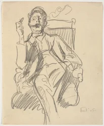 Konsthistorikern Carl V. Petersen, sittande, med en cigarr