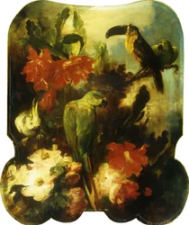 Exotiska fåglar och blommor