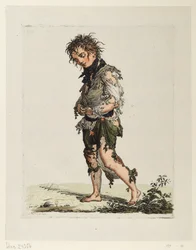 Gående tiggarpojke