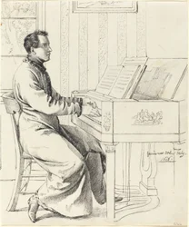 Konstnärens svåger, Ludwig Hassenpflug, förbereder sig för att spela piano