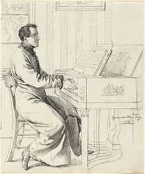 Konstnärens svåger, Ludwig Hassenpflug, förbereder sig för att spela piano