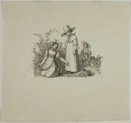 Familj med picknickkorgar