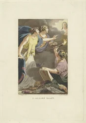 Allegorisk framställning med teckning, skrift och målning Titelsida för: M. Stuart, Man as he appears on the known globe, 1802