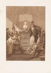 Allegorisk framställning med en minnessten för Jan Nieuwenhuyzen, som dog 1806