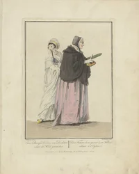 Mor och dotter på väg till kyrkan En medborgares hustru och dotter; gå till kyrkan / Une Femme bourgeoise & sa Fille, allant à l