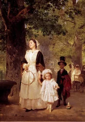 Promenaden till Tuilerierna. Målning av Louis Knaus (1829 - 1910)