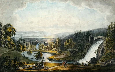 Utsikt över slottet Weissenstein (handfärgad gravyr)