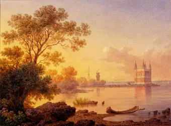 Utsikt över Rose-paviljongen Ozerki i Peterhof