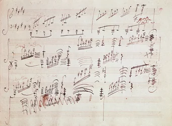 Notblad till „Pianosonat nr 14 i ciss-moll“, „Månskenssonaten“ av den tyske tonsättaren Ludwig van Beethoven (1770-1827), komponerad 1801. Beethovens födelsehem, Bonn, Tyskland
