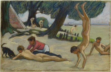 Pojkar på stranden. Omkring 1895