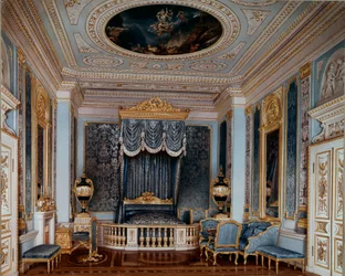 Utsikt över tsar Alexander II:s (1818-1881) sovrum vid Gatchina-palatset Tryck av Luigi Premazzi (Ludwig Osipovich) (1814-1891) St. Petersburg från 1800-talet, Hermitagemuseet