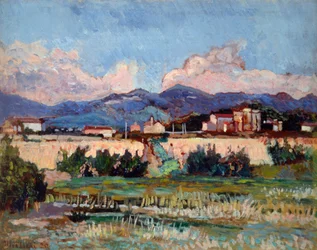 Hus och trädgårdar i Ardenza, av Ulvi Liegi (1858-1939), olja på bräda, 27x34 cm