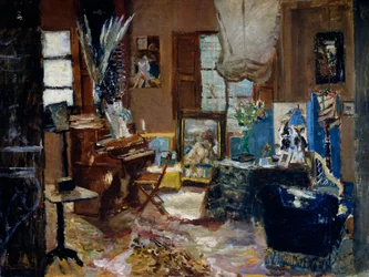 Inredning i salongen, Målning av Ulvi Liege (1858 eller 1860-1939), Olja på duk, 45, 5x60 cm