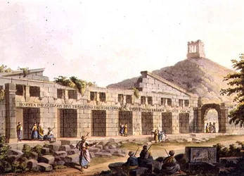 Forntida spannmålsmagasin på Cacamo, skylt 3 från "Views in the Ottoman Empire", pub. av Robert Bowyer (1758-1834) 1803 (akvatint)