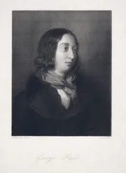 Porträtt av George Sand, pub. 1837 (gravyr)