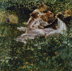 Allegory of Spring, av Luigi Conconi (1852-1917), olja på duk, 77x77 cm