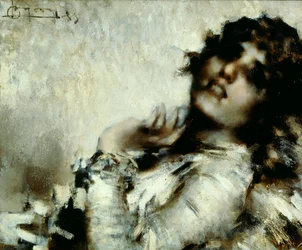 Porträtt av kvinna, av Luigi Conconi (1852-1917), olja på duk, 50x60 cm
