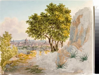 Panoramautsikt över Florens (teckning och akvarell, ca 1825)