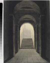 Perspektiv av korridoren vid Capuchins Convent, i Genua (akvarell, ca 1825)