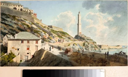 Lanterna, fyren i staden Genua (akvarell, ca 1825)