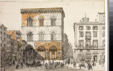 Utsikt över Orsanmichele-kyrkan i Florens (akvarell, ca 1820)