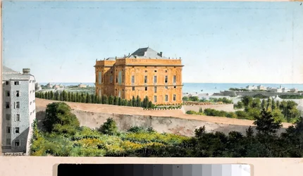 Utsikt över Palazzo Pallavicini som heter Palazzo delle Peschiere, Genua (akvarell, cirka 1825)