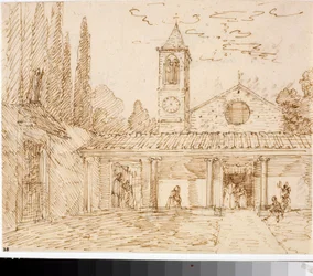 Utsikt över en kyrka i renässansstil (bläckteckning, cirka 1825)