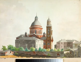 Utsikt över basilikan Santa Maria Assunta di Carignano i Genua (akvarell