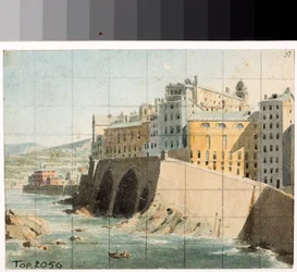 Utsikt över väggarna på havet i Genua (akvarell, ca 1822)