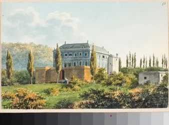 Utsikt över villa troligen i Albaro-distriktet, Genua (akvarell, ca 1825)