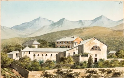 Utsikt över helgedomen Nostra Signora del Monte, Genua (Akvarell, cirka 1825)