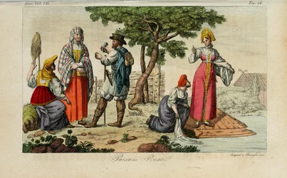 ryska bönder. Illustration från antika och moderna seder eller regeringshistoria... av Giulio Ferrario, 1831