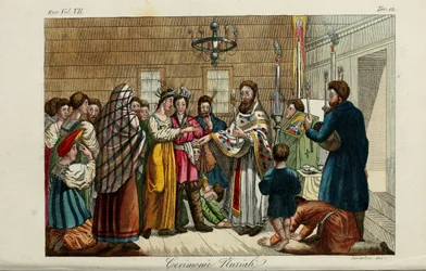 Trolovningen. Illustration från antika och moderna seder eller regeringshistoria... av Giulio Ferrario, 1831