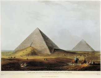 Arabisk bostad byggd på antika ruiner längs Menufkanalen i Egypten från Views in Egypt av Luigi Mayer, gravyr