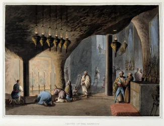 Födelsegrottan i Betlehem - i "" Utsikter i de ottomanska herradömena i Europa, Asien..." av Luigi Mayer, London