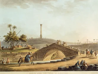 Egypten, bro över Alexandriakanalen, av Luigi Mayer, gravyr