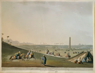 Egypten, nomader och obelisken vid Materieh (gamla Heliopolis eller solens stad) av Luigi Mayer, gravyr